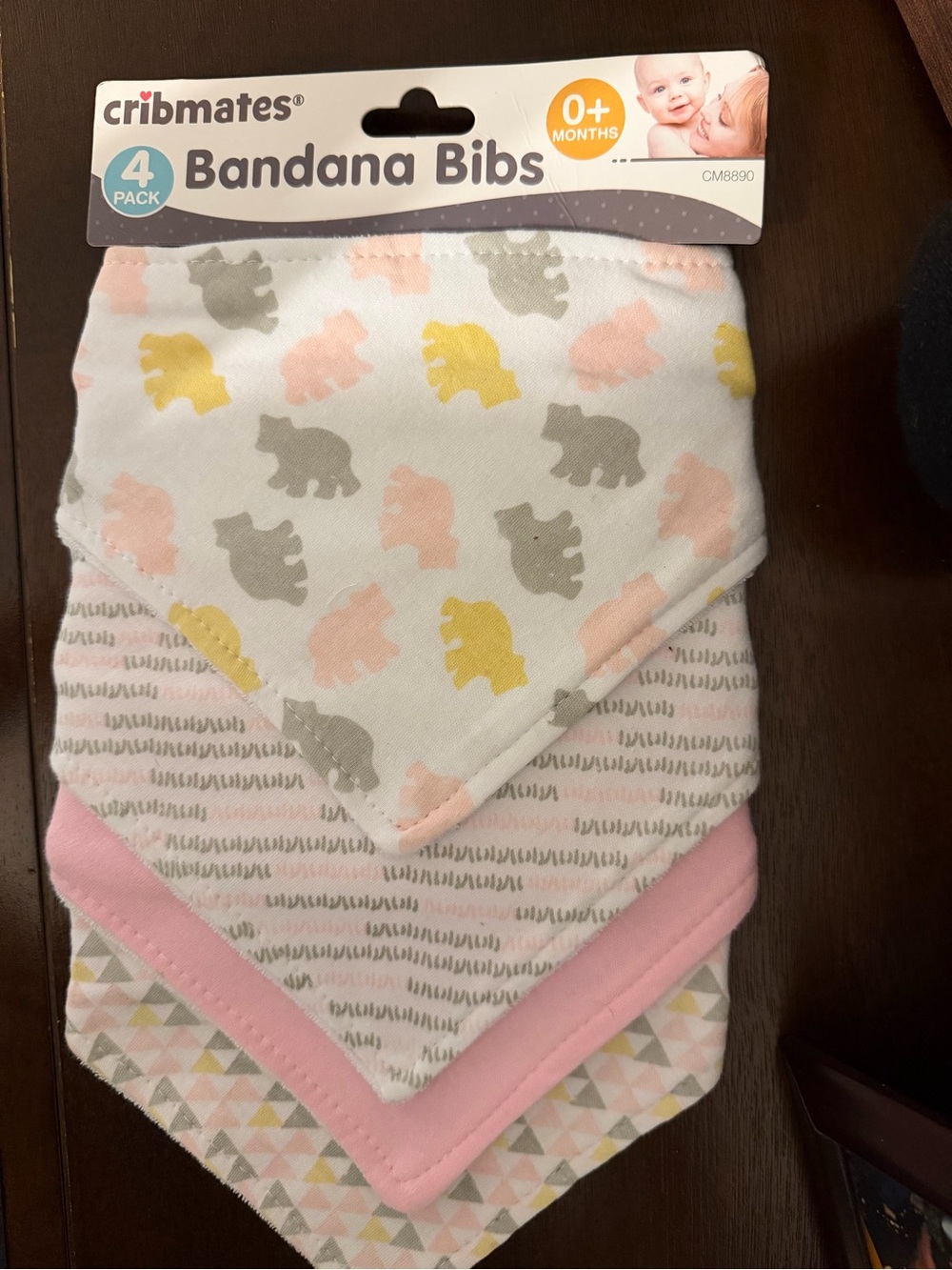 Baby Girl Bandana Bibs - Pink, Yellow, Gray & White - 4 Pack